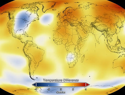 Mapa colorido exibe a temperatura global de 2014