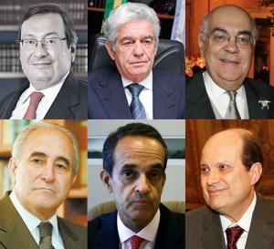 Do alto à esquerda, em ordem horária: Arnaldo Malheiros Filho, Carlos Antonio Navega, José Roberto Opice, Paulo Razuk, Sérgio Mazzillo e Valter Uzzo
