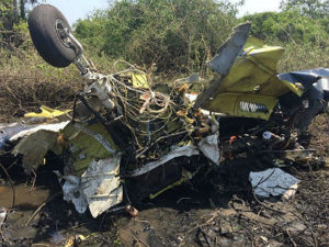 Restos do avião bimotor que caiu no Pantanal (Foto: Ricardo Mello/TV Morena)